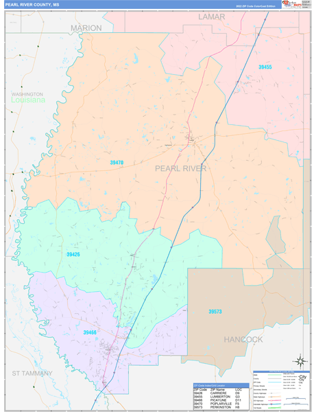 Pearl River County, MS Zip Code Map